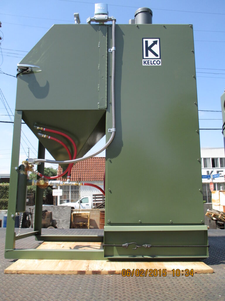 Kelco pressure blast cabinet loaded for delivery, built for an aerospace-industry client